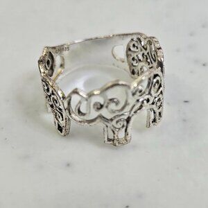 LA Sterling 925 Silver Band Ring with Cutout 3 Elephant Design Size 7 Trunk Up